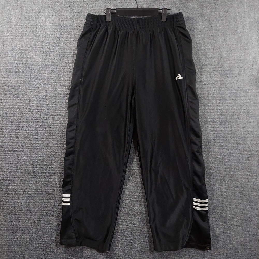 Adidas Pants Mens Large Black Track Sweatpants Snap Leg 3 Stripe Athletic Warmup